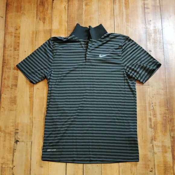 Nike Other - Nike Gold Polo Small Black Gray Striped Polo Shirt Dri fit Nike Golf Wear